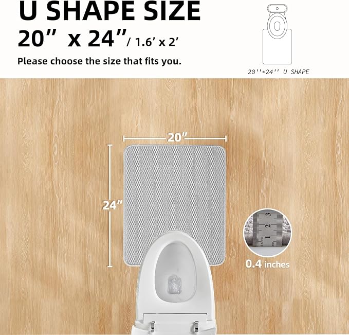 TYUU Toilet Rug, Thin Toilet Rugs U Shaped Washable Non Slip Absorbent Quick Dry Low Pile Toilet Mat, Light Grey 20"x24" U Shape