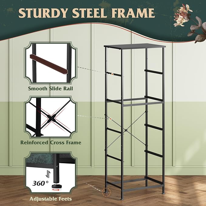 WLIVE Fabric Dresser, 5-Drawer Tall Dressers for Bedroom, Storage Dresser Organizer with Fabric Bins, Wood Top, Sturdy Steel Frame, Chest of Drawers for Closet, Hallway, Vintage Green