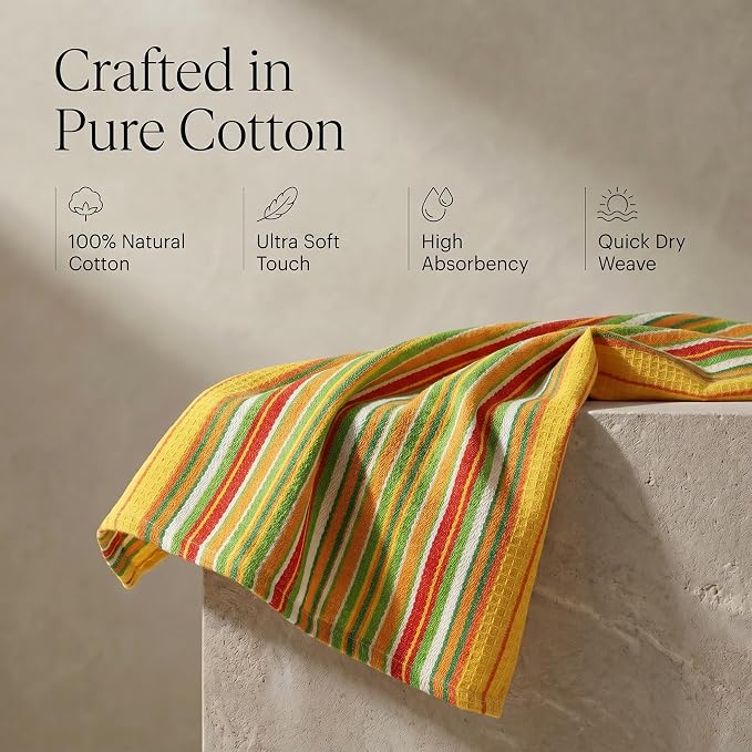 Urban Villa Kitchen Towels Waffle Stripes Dish Towels for Kitchen Mustard Color Set of 6 Kitchen Towels Highly Absorbent 100% Cotton Over Sized 20X30 in with Mitered Corners Kitchen Hand Tea Towels