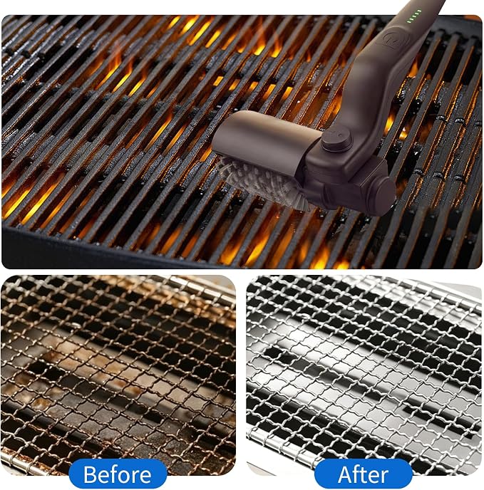 Electric Grill Brush Rechargeable for Outdoor Grill,3-Speed Rotary BBQ Cleaning Tool with 180° Adjustable Head,Stainless Steel Wire Automatic Grill Cleaner,No Bristle Shedding for Outdoor Camping