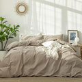 MooMee Duvet Cover Set 100% Washed Cotton Linen Like Queen | Relaxed Linen-like Texture. Soft, Breathable & Long-lasting Comfort. Lightweight. Hidden Zipper with 8 Interior Corner Ties
