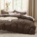 Bedsure Dark Brown Duvet Cover King Size - 3 Pieces Prewashed Cotton-Like Polyester Soft Bedding Set, Includes 1 Duvet Cover 104x90 Inches with Zipper Closure & 2 Pillow Shams, No Comforter