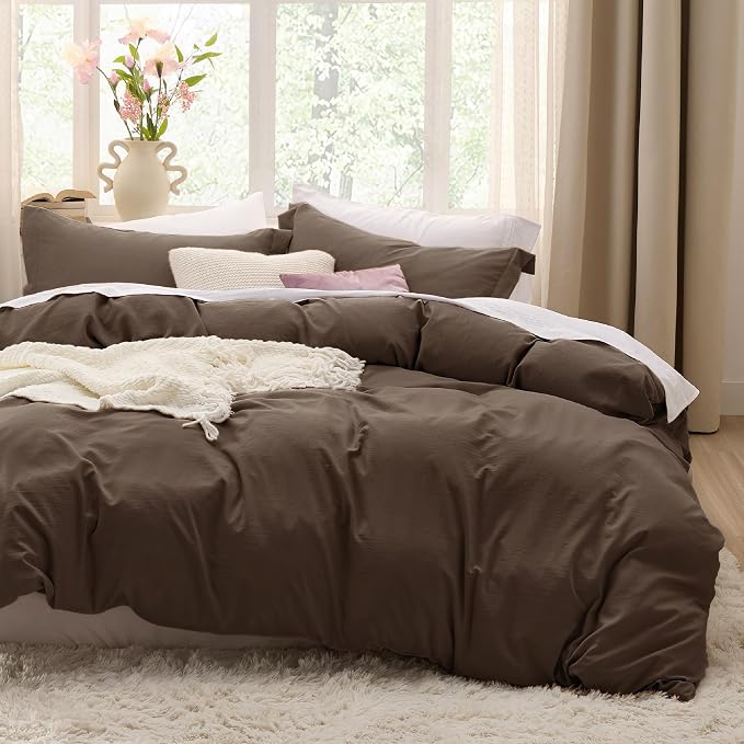 Bedsure Dark Brown Duvet Cover King Size - 3 Pieces Prewashed Cotton-Like Polyester Soft Bedding Set, Includes 1 Duvet Cover 104x90 Inches with Zipper Closure & 2 Pillow Shams, No Comforter