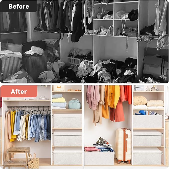 Graciadeco Large 17''x12'' Quart Collapsible Stackable Storage Bins with Lids, 6 Packs Fabric Closet Boxes with Lids, Storage Cube Baskets Container Organizers for Bedroom Office(17''x12.2x''8'')