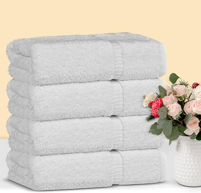 Chakir Turkish Linens 4 Piece Large Bath Towels, 100% Cotton Turkish Towels for Bathroom, Luxury Soft Absorbent Bath Towel Set, 27 x 54 Inches, White