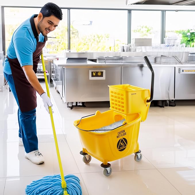 Dryser Commercial Side Press Wringer Combo Mop Bucket, 33 Quart, Yellow