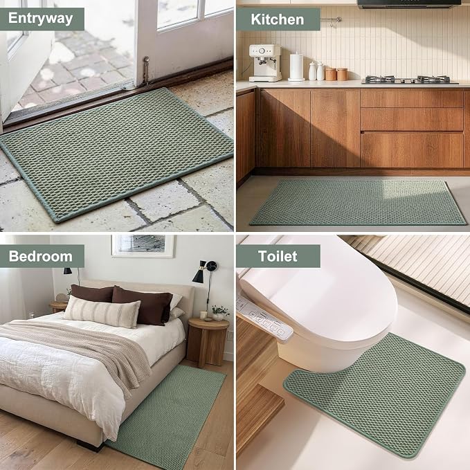 Triohero Toilet Rug, Thin Toilet Rugs U Shaped Washable Non Slip Absorbent Quick Dry Low Pile Toilet Mat, Sage Green 20"x24" U Shape