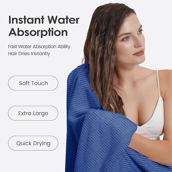 JML Microfiber Bath Towels, Navy, 30" x 60", 2 Pack | Hanging Hook, Lint Free, Oversized, Soft, Super Absorbent, Fast Drying, Use for Sport, Fitness, Yoga, Diamond Cross Grid