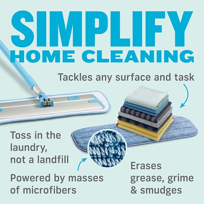 E-Cloth Essential Home Combo Set - Includes Glass & Polishing + Microfiber Cleaning Towel Cloths, Microfiber Mop for Floors, Household Cleaning Supplies, Washable and Reusable - 10 Pieces