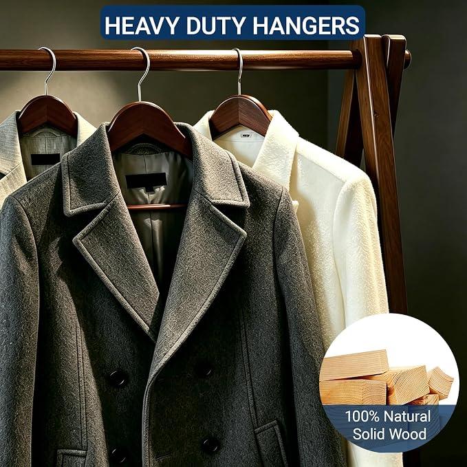 Amber Home 30 Pack Retro Wooden Coat Hangers, Vintage Wood Suit Hangers with Non-Slip Pant Bar, Clothes Hangers for Closet Organization, Shirts, Jackets, Dresses, and Pants (Retro, 30)