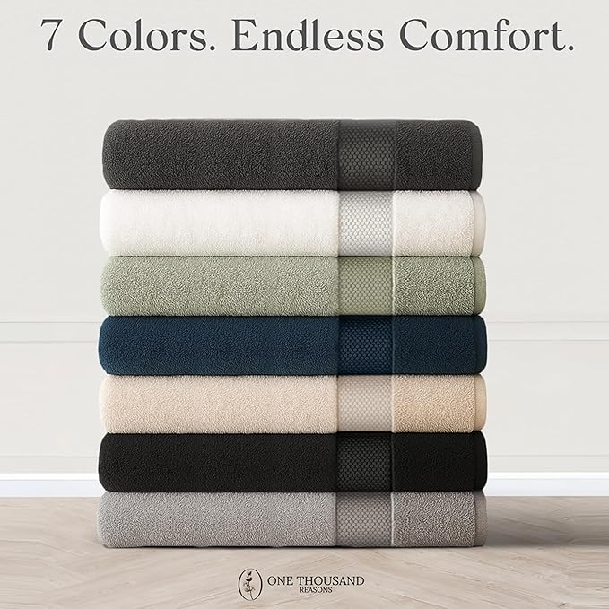 Premium Staple Cotton Bathroom Towel Set - Navy 600 GSM 6-Piece Luxury Bath Towel Set 1 Stripe - 2 Bath Towels, 2 Hand Towels & 2 Washclothes Set - High Absorbent & Quick Dry for Gym, Spa, Hotel