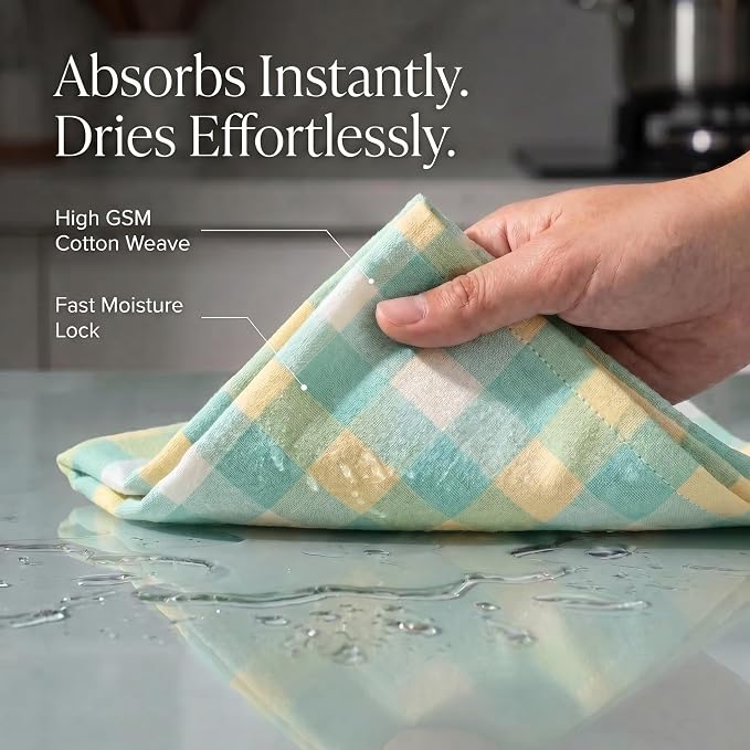 Urban Villa Kitchen Towels Set of 6 Green Sand Buffalo Checks Kitchen Towels 20X30 Inches 100% Cotton Highly Absorbent Kitchen Towels Premium Quality Ultra Soft Mitered Corners KitchenTowels