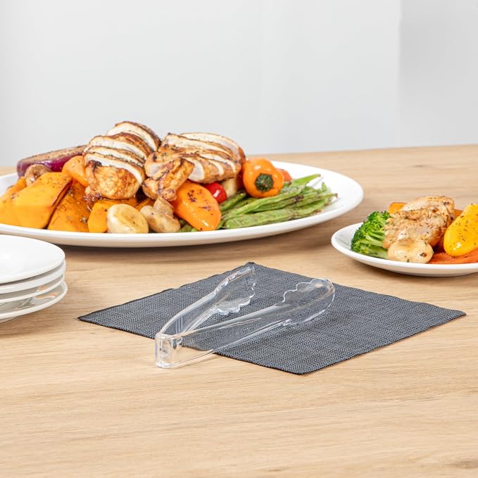 Restaurantware Tongs 100 Pack Of 7 1/2” Heavy-Duty Plastic Kitchen Tongs with Scalloped Edges Disposable Clear Serving Utensils for Hot And Cold Foods Catered Events, Weddings, or Buffets