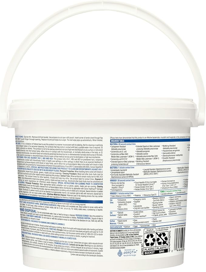 Clorox Healthcare Cleaner Disinfectant Hydrogen Peroxide Wipes, Go-To Bleach Free Disinfecting Wipes, Designed for Hospitals and Clinics, 12" x 11", 185 ct.