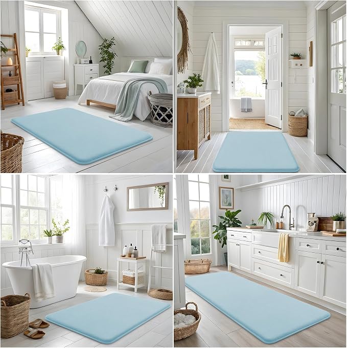 Smiry Memory Foam Bath Mat 36x24, Extra Soft and Absorbent Bathroom Mats, Non Slip Washable Carpet for Floor, Shower and Tub, Sky Blue