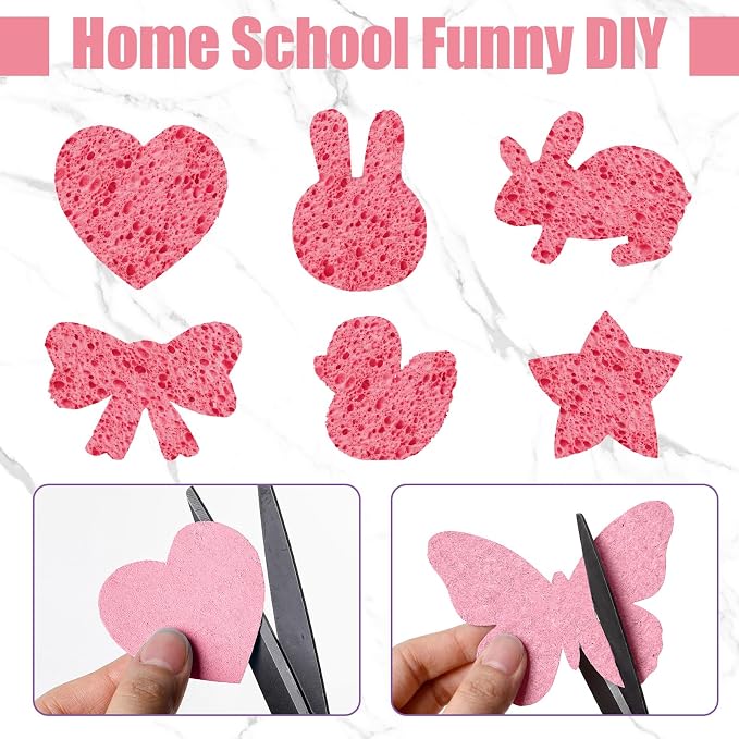 Zhengmy 48 Pieces Sponges Bulk Sponges Kitchen Compressed Sponge Natural Dish Sponge Compressed Wood Pulp Cleaning Without Scratching for Kitchen Bathroom, 3.9 x 2.4 x 0.12 Inch (Pink)