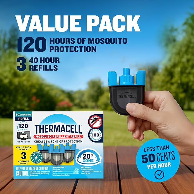 Thermacell E-ZoneGuard Mosquito Repellent Refill with 20-Foot Zone of Scientifically Proven Outdoor Protection; Rechargeable; 120-Hr Refill; Bug Spray Alternative; Scent Free; DEET-Free