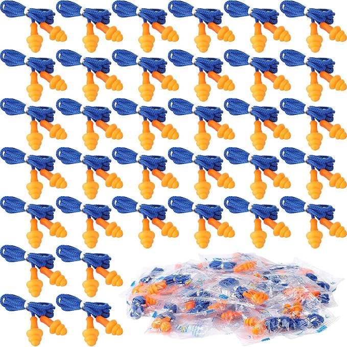 Relaxweex 500 Pairs Corded Ear Plugs Bulk 25dB NRR Reusable Silicone Ear Plug with String Individually Wrapped Earplugs for Sleeping Noise Reduction Hearing Protection Shooting Construction Work