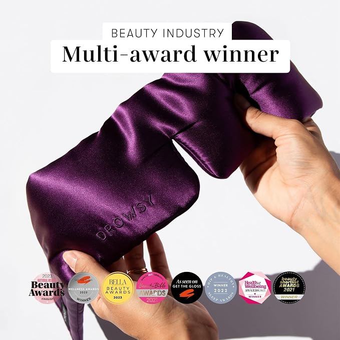 DROWSY Silk Sleep Mask - Face-Hugging, Padded Cocoon for Luxury Sleep in Total Darkness - 100% Pure Mulberry Silk (Purple Martini)