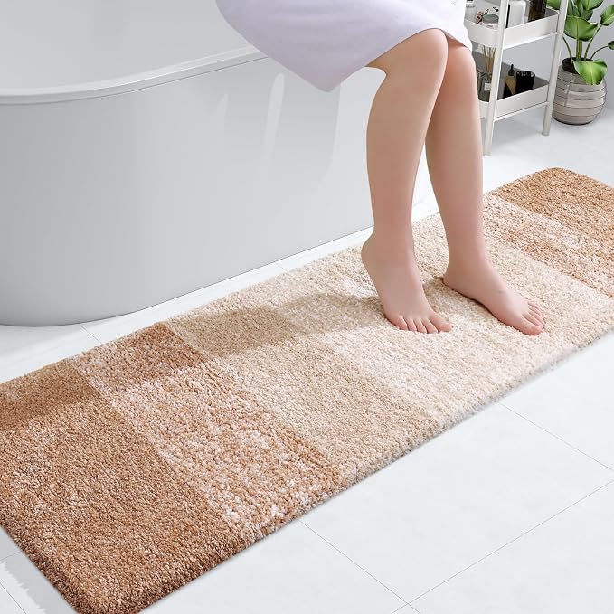 OLANLY Bathroom Runner Rugs Mat 59x17, Extra Soft Absorbent Microfiber Bath Rugs, Rubber Backing, Quick Dry, Washable Long Bath Mats for Bathroom Floor, Tub and Shower, Home Decor Accessories, Beige