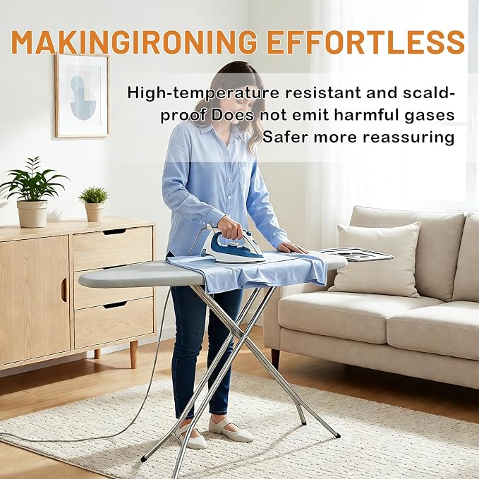 Ironing Board Full Size, 52x14 Inch Iron Board with Steam Rest, Heavy Duty Metal Frame Legs Foldable Ironing Stand, Non-Slip, 7 Height Adjustable, Gray