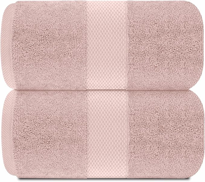 White Classic Pink 650 GSM Cotton Bath Sheet Towel - Extra Large 35x70, Luxury Soft, Highly Absorbent, Quick Dry, 2 Pack