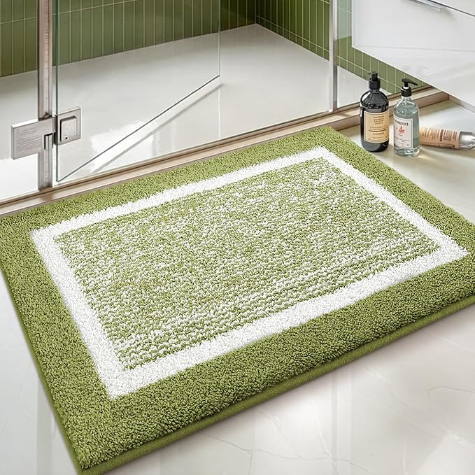 Color&Geometry Simple and Stylish Large Bath Mats for Bathroom Non Slip, 24"x36" Green and Ivory Bathroom Rugs, Absorbent, Soft, Washable, Microfiber Bath Rug Shower Mat Outside Shower