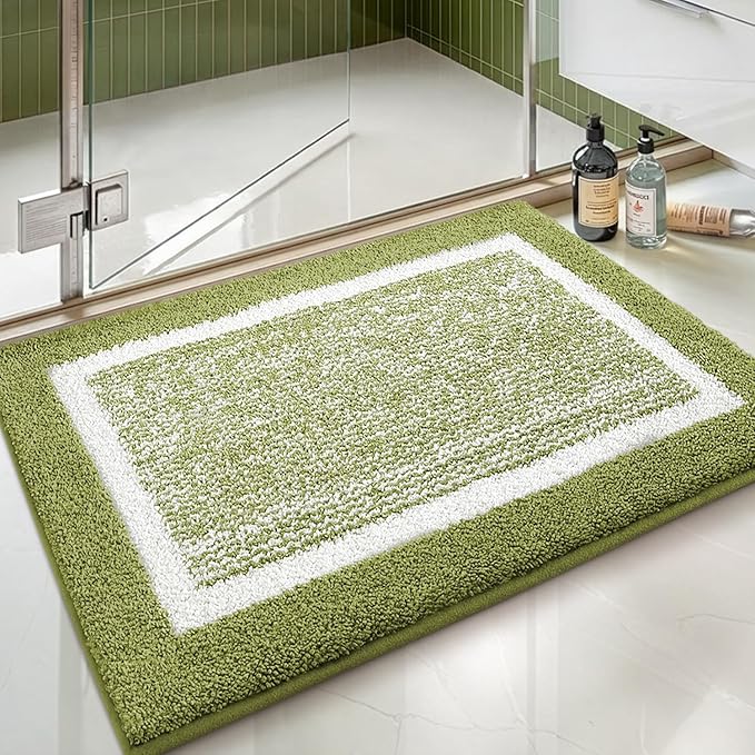 Color&Geometry Simple and Stylish Large Bath Mats for Bathroom Non Slip, 24"x32" Green and Ivory Bathroom Rugs, Absorbent, Soft, Washable, Microfiber Bath Rug Shower Mat Outside Shower