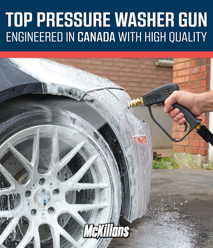 McKillans® Short Pressure Washer Gun with Replacement M22 Inlet - High Pressure Water Handle with 1/4” Quick Connector Coupler - Power Washer Gun Compatible with Foam Cannon - Car Wash Foam Gun