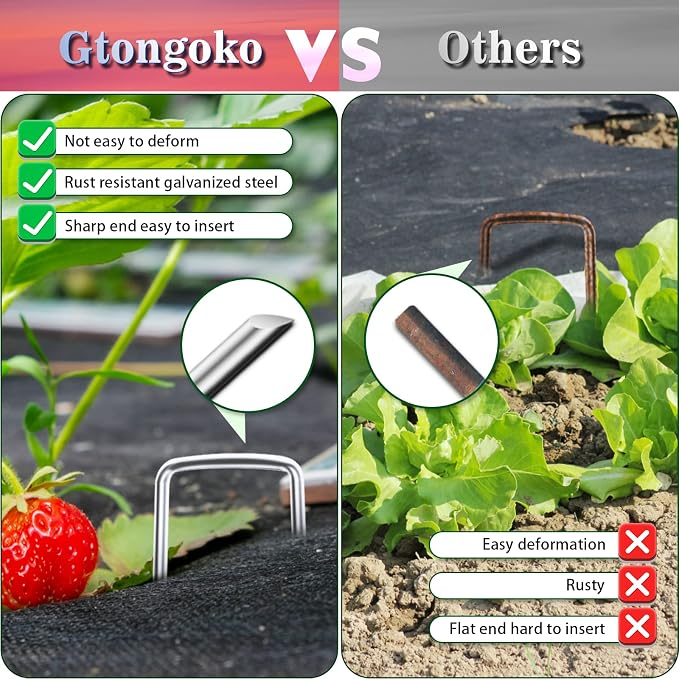 Gtongoko 50 Pack Landscape Staples 4 Inch Galvanized Garden Stakes, 12 Gauge Heavy Duty Sod Staples for Weed Barrier Fabric, Plant Covers, Netting, Irrigation Hose & Holiday Decorations