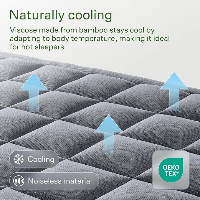 Niagara Sleep Solution Ultra Soft Twin XL Size Mattress Topper - Rayon Derived from Bamboo Pillow Top Mattress Pad for Back Pain Relief - Naturally Cooling for Hot Sleepers, Gray