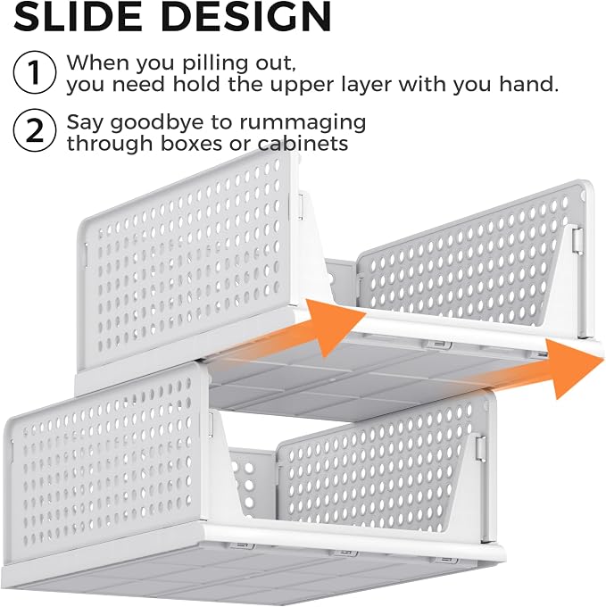 Pinkpum 8 Pack Closet Organizers and Storage Plastic Stackable Storage Bins, Foldable Drawer Shelf Storage Container for Wardrobe Kitchen Bathroom Dorm White