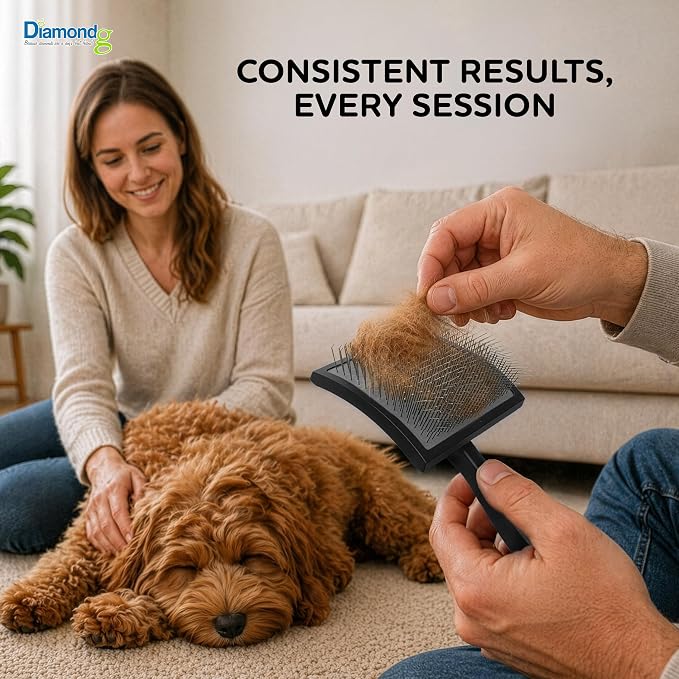 Diamondg Pet Slicker Brush for Dogs & Cats – Professional Grooming Brush for Shedding, Detangling & Coat Maintenance, Gentle Fine Wire Pins, Ergonomic Handle, Black