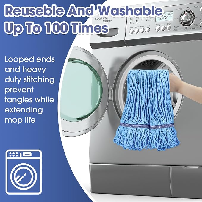Eccliy 6 Pack Commercial Mop Heads Replacement Heavy Duty 18 oz Loop End Cotton String Wet Mop Refills Washable Absorbent Reusable for Industrial Home Tile Wood Concrete Floor (Blue,Orange)