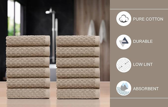 COTTON CRAFT Euro Spa Waffle Wash Cloth - Set of 12 Linen Washcloth | Luxury Face Towel Set - 100% Cotton - Soft Plush Absorbent Low Lint Quick Dry - Gym Shower Beach Bath Kitchen - 12x12 inches