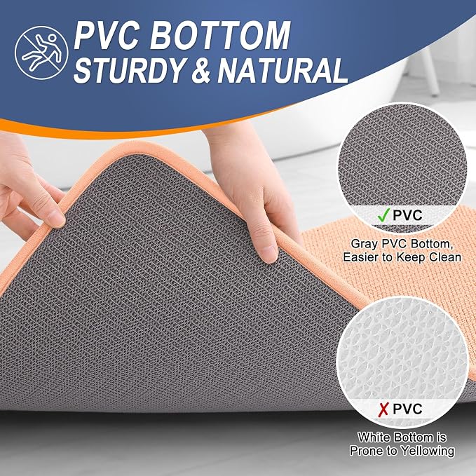 OLANLY Memory Foam Small Bathroom Rugs 24x16, Absorbent Bath Mat, Peach | Soft Quick Dry Bath Mat Rugs, Non-Slip, Machine Washable Mat for Bathroom Floor, Tub and Shower, Home Decor Accessories