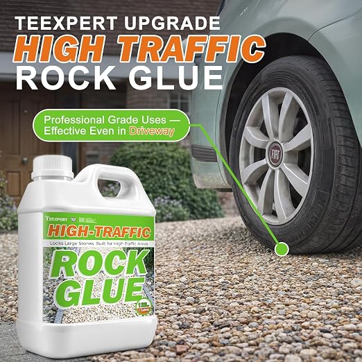 Rock Glue for Landscaping & Driveways, Heavy Duty Gravel Binder, Driveway Rated Mulch Binder to Stop Scattering, 5-Year Weatherproof Stone Adhesive for Pea Gravel, Patio, Walkway (1 Gallon)