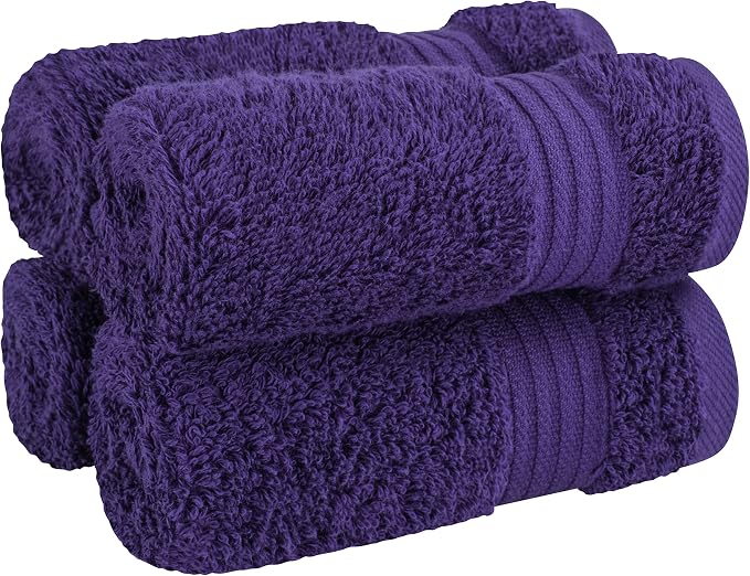 Cotton Paradise 100% Cotton Turkish Towel Set, Soft Absorbent Quick Dry, 4 Piece Washcloth Set, Violet Purple