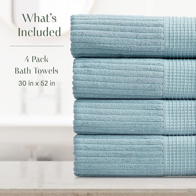 Springtree Home 100% Cotton Bath Towel Set | 4-Pack | Textured | Aegean | Absorbent & Quick-Dry Bathroom Towels | Textured and Durable Cotton Towels for Bathroom | OEKO-TEX | Krista Collection