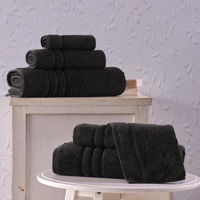 Black 6 Pack Bath Towels Sets Linen for Bathroom Original Turkish Cotton Soft, Absorbent and Premium 2 Bath, 2 Hand, 2 Washcloths