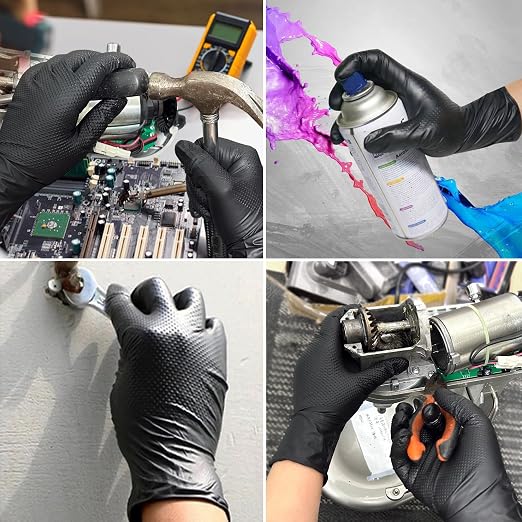 TitanFlex Heavy Duty Black Industrial Nitrile Gloves, 8-mil, Large, Box of 1000, Latex Free, Raised Diamond Texture, Powder Free, Food Safe, Rubber Gloves, Mechanic Gloves(L)
