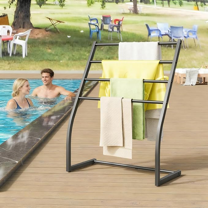Honiter Towel Drying Rack for Bathroom, Free Standing Towel Rack, 4 Tier Wide Towel Dryer Rack, Pool Towel Racks Outdoor, Blanket Ladder Holder, Metal Towel Bar Stand for Oversized Bath Towel