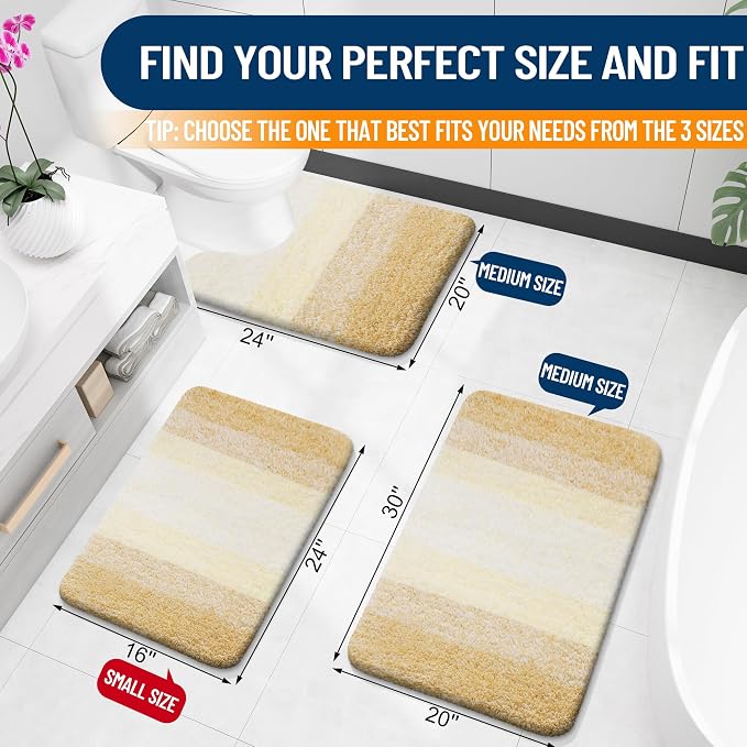 OLANLY Large Bathroom Rugs Mat 45x27, Extra Soft Absorbent Microfiber Bath Rug, Rubber Backing, Quick Dry, Washable Bath Mats for Bathroom Floor, Tub and Shower, Home Decor Accessories, Light Yellow