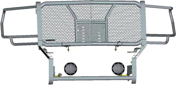 Black Horse Rugged Heavy Duty Grille Brush Bumper Guard Modular Black Come with Pair of 5.3" Dia.LED Lights with Black Trim Rings Compatible with 2019-2021 GMC Sierra 1500-RU-GMSI19-B-PLFB