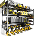 POKIPO Large Power Tool Organizer Wall Mount,4 Layers Heavy Duty Metal Loads 400lbs,Power Tool Shelf Battery Storage with 8 Cordless Drill Holder,Utility Racks for Garage Workshop