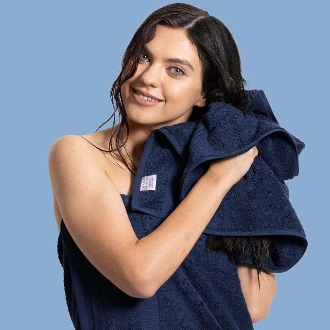Chakir Turkish Linens Personalized 3 Piece Towel Set, 100% Cotton Luxury Turkish Towels for Bathroom, Soft Absorbent Towel Set with Bath Towel Hand Towel and Washcloth, Navy