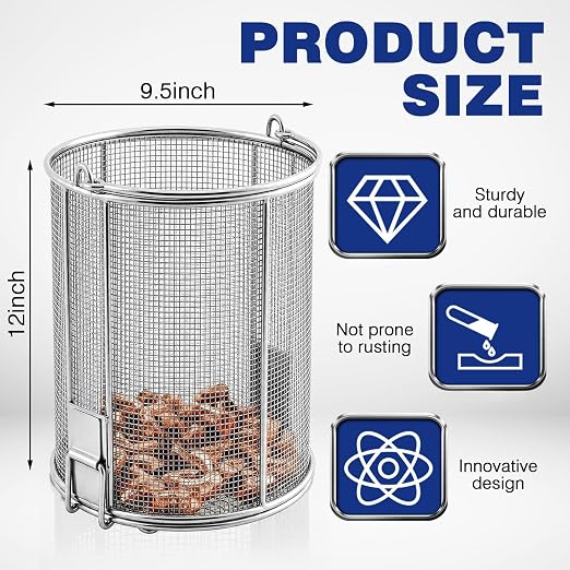 1 Pcs 1/8″ Mesh 5 Gallon Dip and Drain Stainless Steel Part Cleaning Strainer Basket for Buckets Swing Handle for Mechanics Auto Parts Washing Garage Shop & Home Workshop, Bucket Not Included