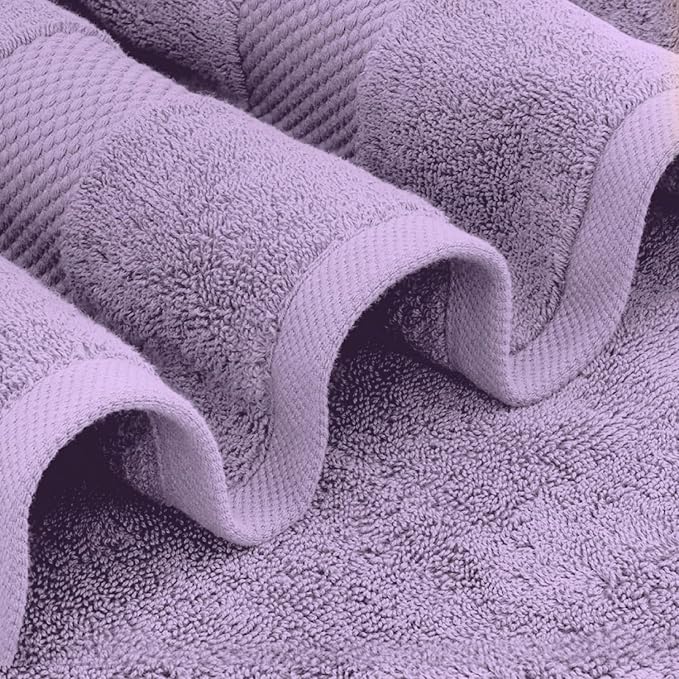 White Classic Luxury Bath Towel Set of 8 Pieces - 100% Turkish Cotton Highly Absorbent Towels for Bathroom, 2 Luxury Bath Towels 700GSM, 2 Hand Towels, 4 Washcloths, Lavender