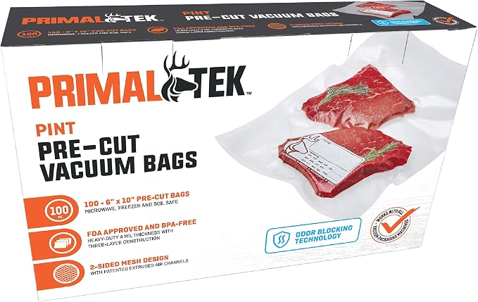 6” x 10” Pre-Cut Vacuum Bags – 100 Pint Bags for Food Preservation – BPA-Free Vacuum Sealer Bags, Microwave, Freezer and Boil Safe, Compatible with any Vacuum Sealer Machine