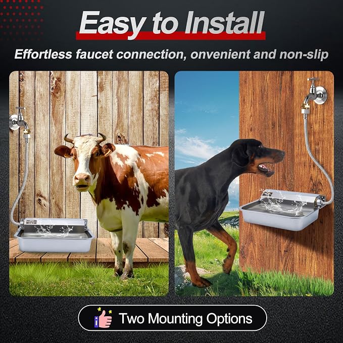 1Gal/3.8L Automatic Water Dispenser for Dogs, Patented Automatic Dog Water Bowl Dispenser, Stainless Steel Water Bowl for Livestock Chicken, Outdoor Dog Water Feeder Fit 3/4'' GHT Faucet